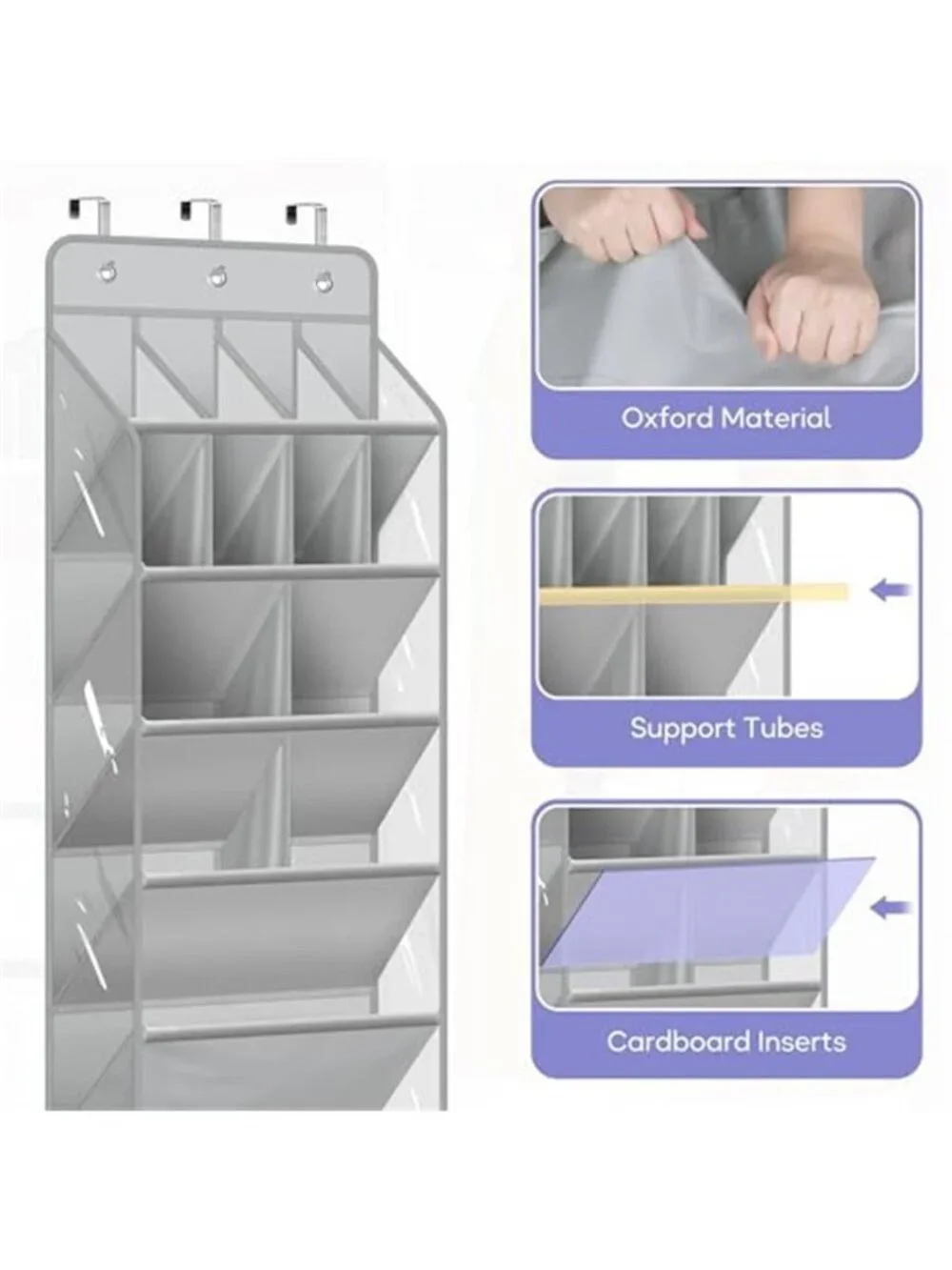 Grey Over Door Shoe Organizer Hanging Storage Rack Boots Closet 20 Pair